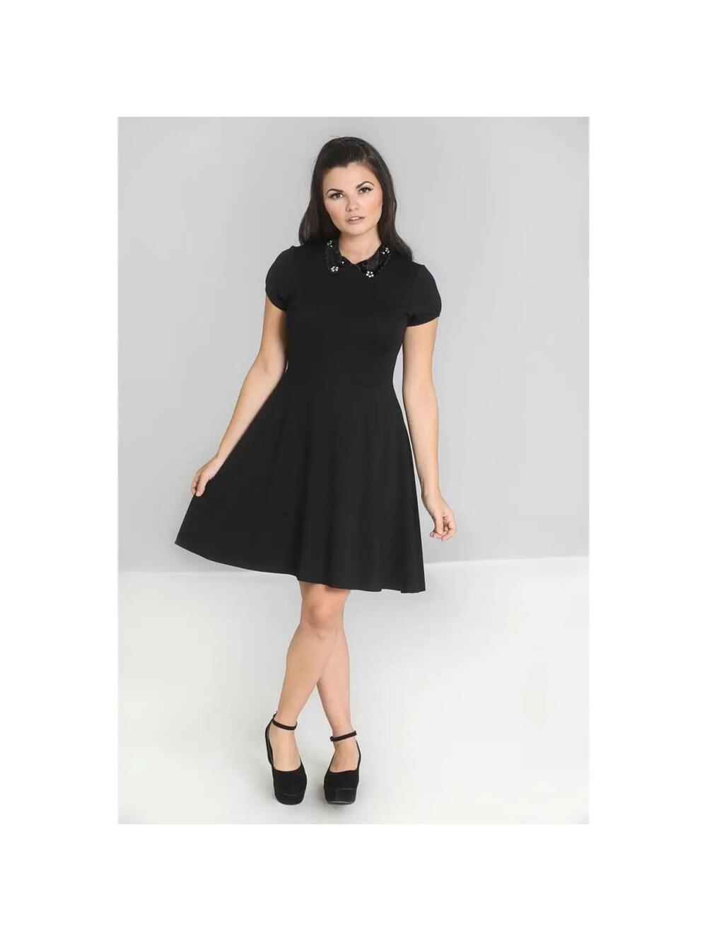 Hell Bunny Velvet Collar Black Skater Dress Size Large